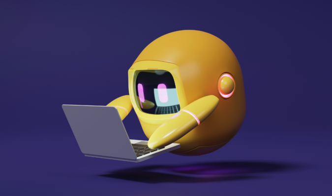 Image of a robot using a laptop